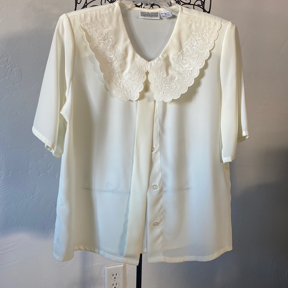 Christie & Jill Vintage Embroidered Ivory Blouse Size 8